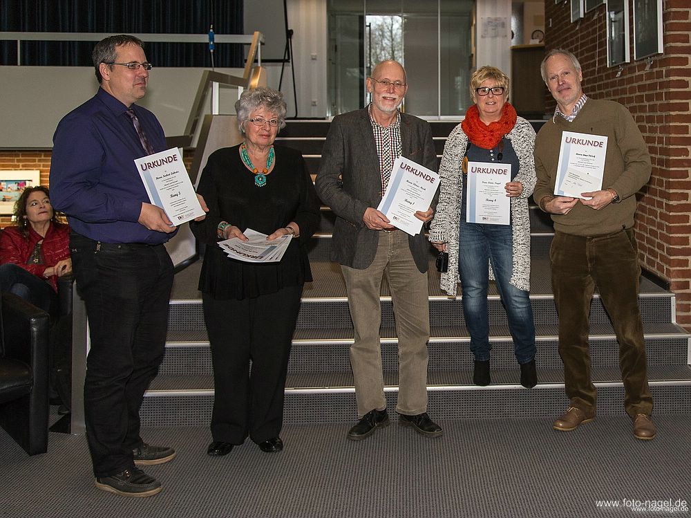 Foto: v.l. Die Preisträger, Norbert Liebertz, Dr. Doris Nsiff, Klaus Mock, Liane Nagel, Uwe Flöck